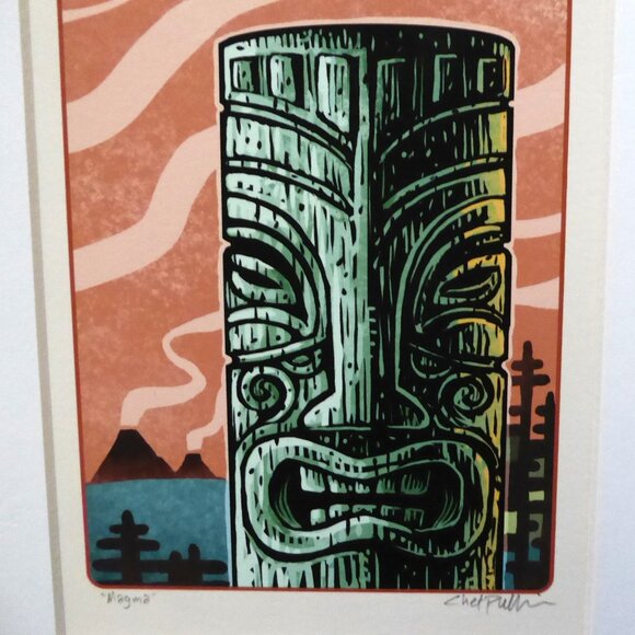 NEW POLYNESIAN TIKI GOD MUG FRAMED “MAGMA” ARTWORK PRINT BY CHET PHILLIPS SIGNED - Picture 3 of 9